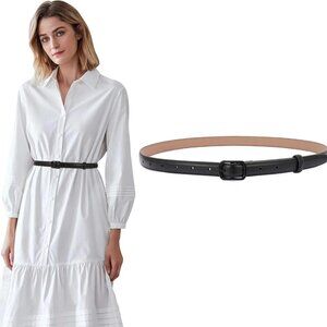 Women Leather Thin Belt for Dress Jeans Skinny Waist Belt for Women